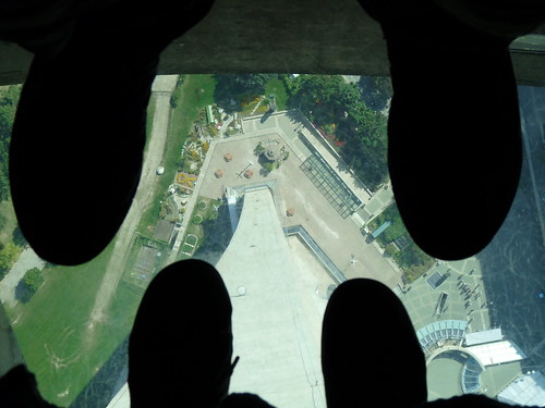 Looking down through the glass floor in the CN Tower