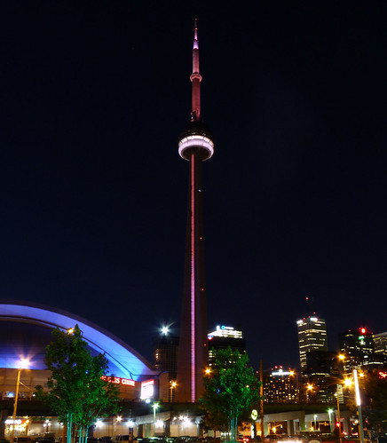 CN Tower illuminated at night