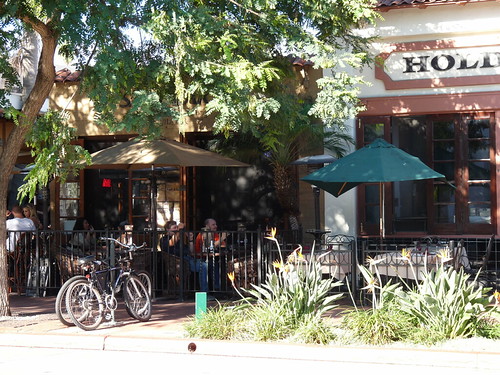 The mexican where we ate in Santa Barbara - Check out the Birds of Paradise growing along the street!