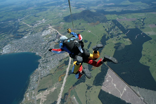 Ed skydiving over Lake Taupo