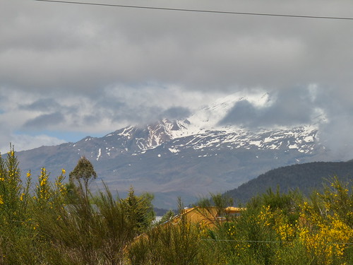 The mountains of the Tongariro National Park seen from the station