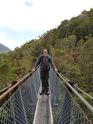 Ed on a swing bridge on the way to Roberts Point