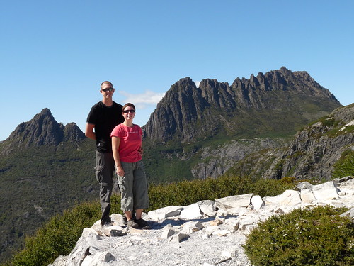 Us at Marion’s Lookout with Cradle Mountain in the background