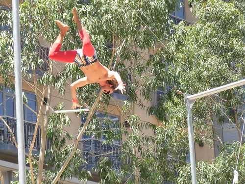 Trapeze artists in action in Melbourne