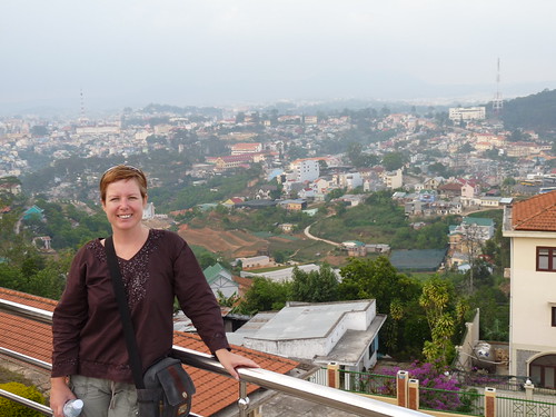 Claire at the cable car station overlooking Dalat