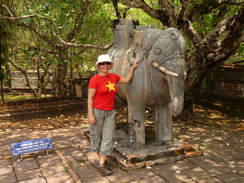 Claire with a elephant at the tomb of Tu Duc
