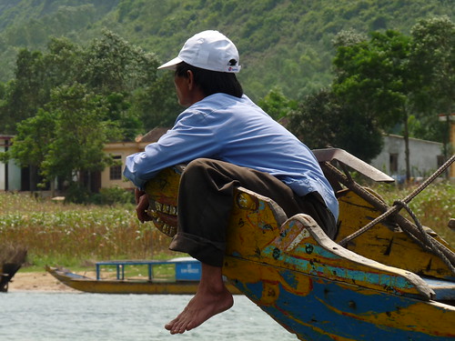 Boat crew member taking it easy
